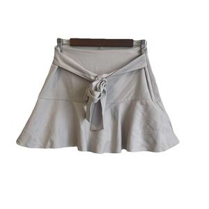 ZARA Flared Mini Skirt Womens Large Taupe Good Ruffle Hem Tie Waist High Rise